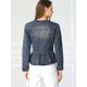 thumbnail image 5 of Chaqueta de mezclilla con cuello redondo y botones de manga larga con volante recortado y peplum para mujer Azul marino S, 5 of 6