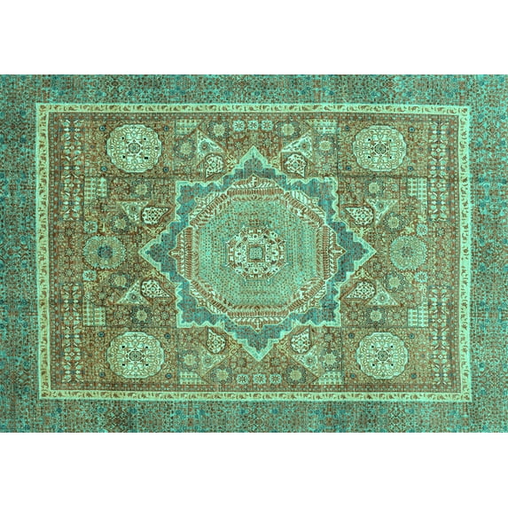 Ahgly Company Indoor Rectangle Abstract Turquoise Blue Modern Area Rugs, 7' x 10'