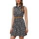 thumbnail image 4 of Vestido sin mangas de longitud a la rodilla con media abertura y cinturón para mujer, estampado floral, negro, 4 of 5