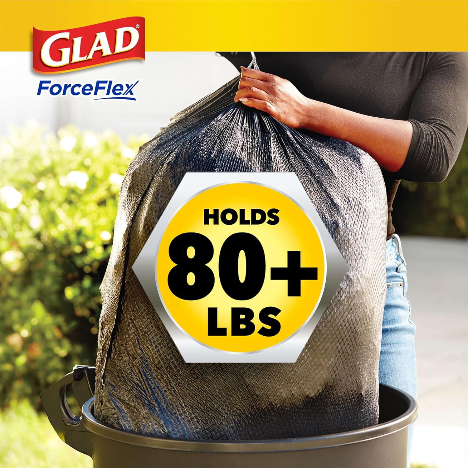 Glad Large Drawstring Trash Bags, Forceflex 30 Gallon Black Trash Bags, 50 Count