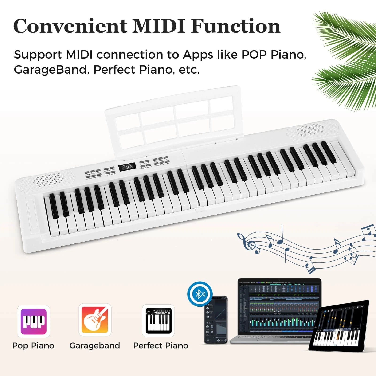 DRAZUNO 61-Key Foldable Piano Keyboard w/MIDI Split Function Headphone Sustain Pedal