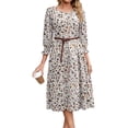 thumbnail image 4 of Fantaslook Fall Dresses for Women Smocked 3/4 Sleeve Dress Floral Midi Casual Dresses with Pockets, 4 of 8