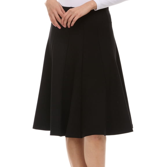 BGDK Premium Lycra Skirt – Thick, and Opaque Pleated Skirt with Stretch Waist Knee-Length & Midi-Length Options Black Medium