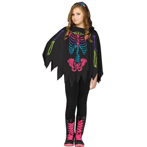 Skeleton Poncho Girl's Halloween Fancy-Dress Costume for Child, One Size