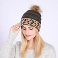 thumbnail image 2 of TAIAOJING Winter Beanie Hats for Men Women Cable Knit Pom Poms Lined Rolled Hems Leopard Print, 2 of 5