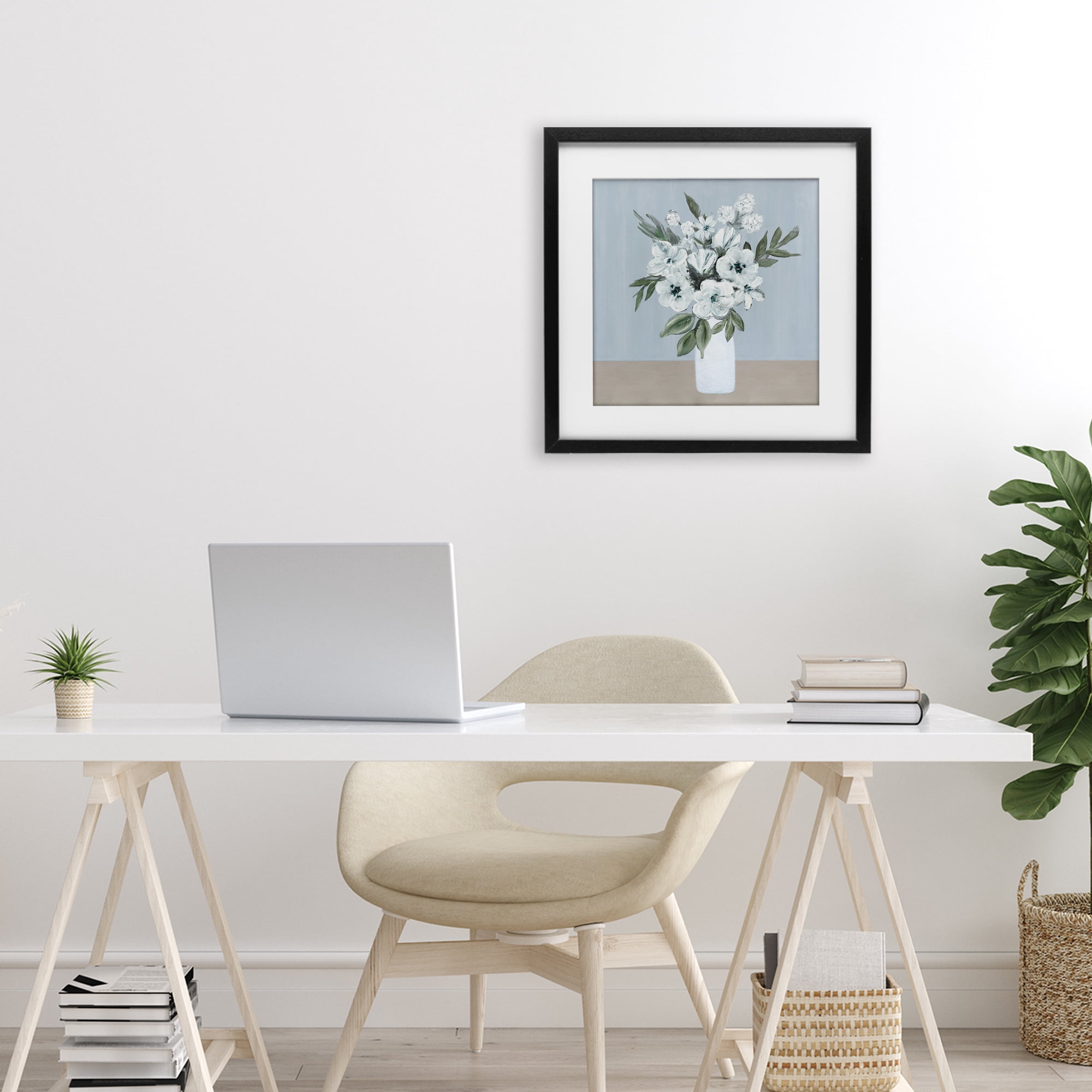 Stupell Industries Cerulean & White Blooms Black Framed Print Under Glass, design by Marilyn Dunlap