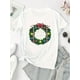 thumbnail image 2 of Camiseta navideña informal para mujer, estampado "Feliz Navidad", cuello redondo y manga corta, tejido de punto de algodón elástico, ligera y para todas las estaciones, ideal para deportes de ocio., 2 of 9