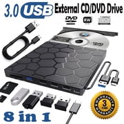 Huewind External DVD CD Drive, 8-in-1 USB 3.0 Type-C Portable Optical Drive for Laptop, PC, Mac, HP
