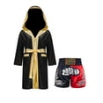 thumbnail image 2 of Kaerm Kids Boys Boxing Outfit Long Sleeve Hooded Robe and Boxing Shorts Set Halloween Boxer Costumes Black&Red 16, 2 of 3