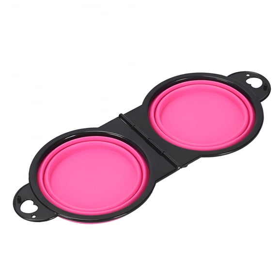 ACDANC Pink 2-in-1 Silicone Collapsible Pet Travel Bowl,Portable Cat & Dog Food and Water Dish,Perfect for Hiking,Camping,and Trekking,Essential Folding Dog & Cat Bowl for Outdoor Trips