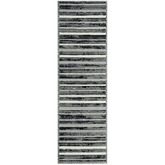 Everwash™ Treasure Striped Modern Machine Washable Runner Area Rug, Light Grey/Charcoal Grey, 2'2"x7'2"