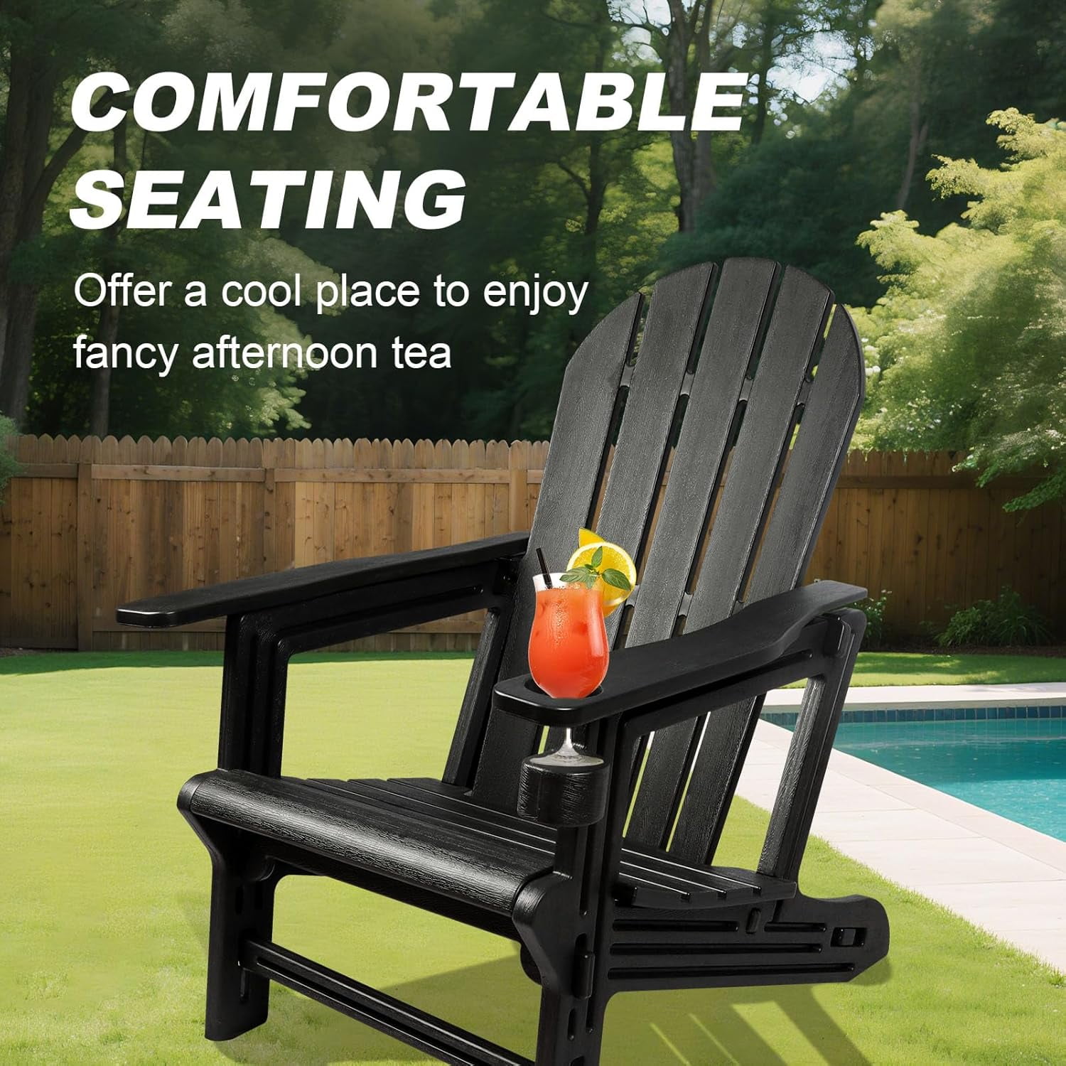 Adirondack Chairs - HDPE Weather Resistant, No Tools and Hardware Required 5-Minute Assembly, Patio, Firepit or Lawn Chairs, Black