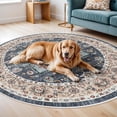 thumbnail image 6 of Washable Oriental Area Rug - 6ft Rugs for Living Room Soft Carpet for Bedroom Waterproof Floral Distressed Indoor Stain Resistant Non-Shedding Floor Carpets (Blue/Teal/Orange, 6ft-Round), 6 of 12