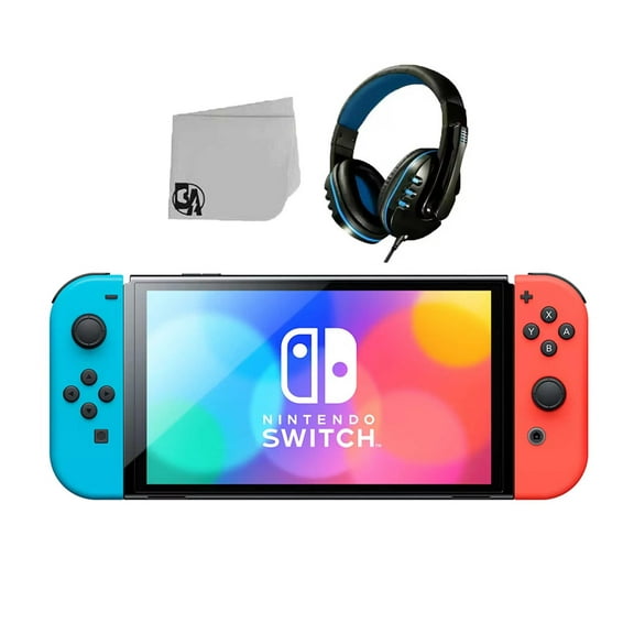 Pre-Owned Nintendo Switch Model Neon Blue/Neon Red Set With Headset Bolt Axtion Bundle