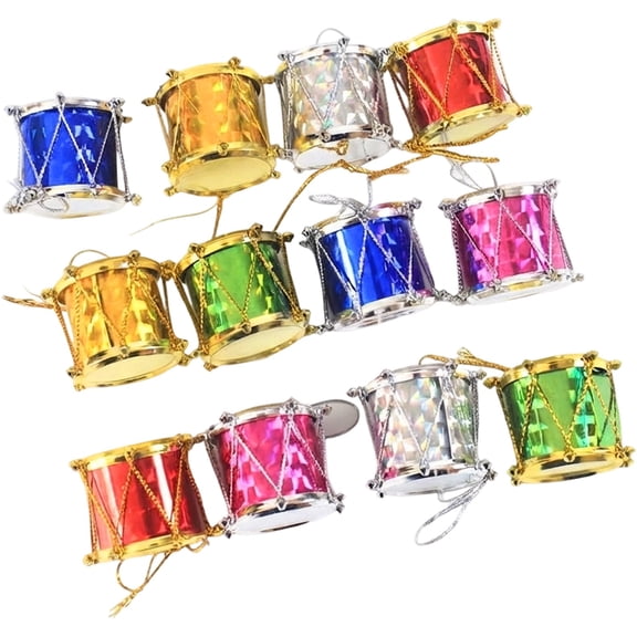 Colorful Glitter Mini Drum Christmas Tree Ornaments, Tree Hanging Decoration, Christmas Tree Drum Ornaments, Pendant Holiday Wedding New Year Party Christmas Decor, 12 Pcs, 1.18 Inches