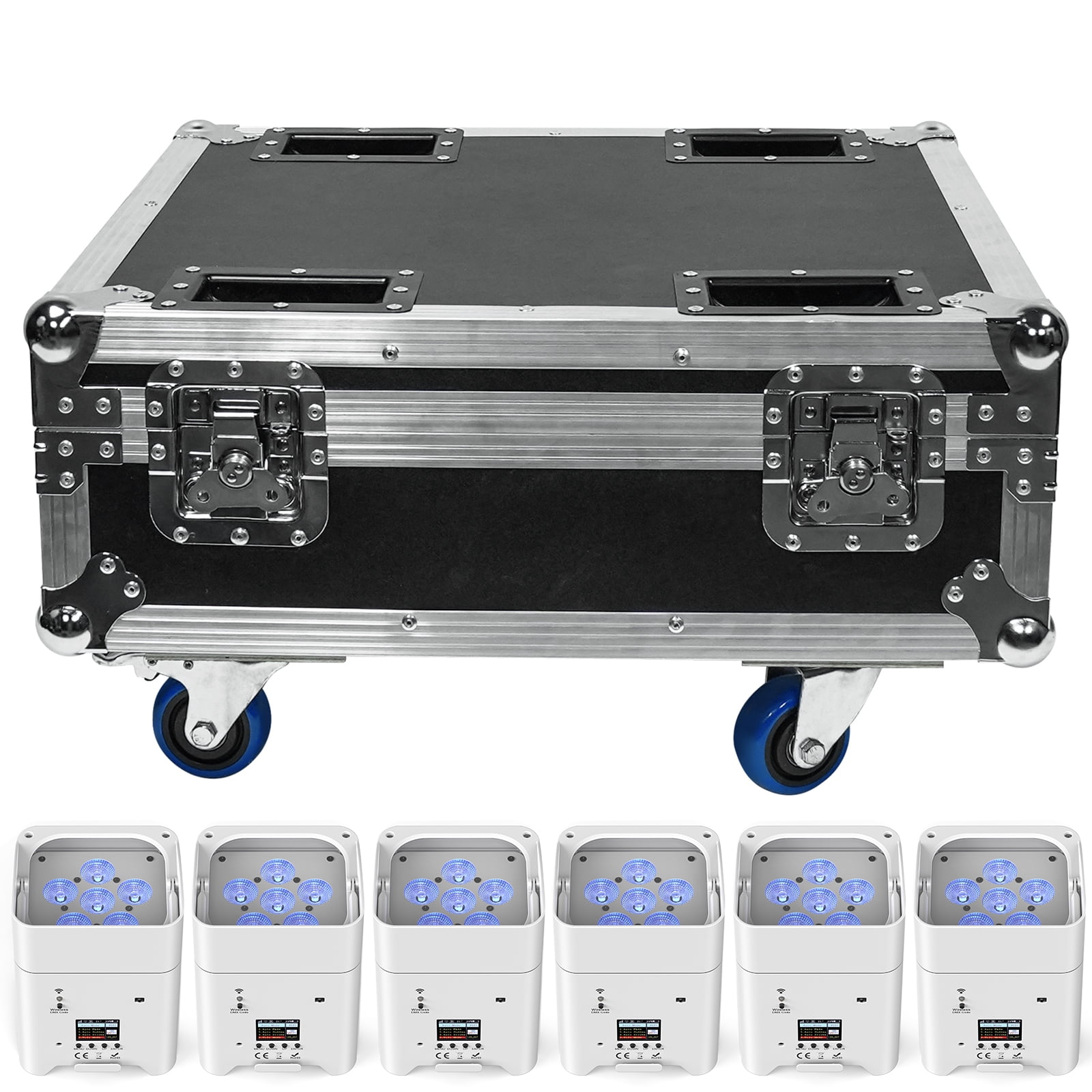 6Pack 108W Battery LED Par Spotlight RGBWA+UV WiFi/DMX/APP Stage Light w/ 1 Rechargeable Flight Case