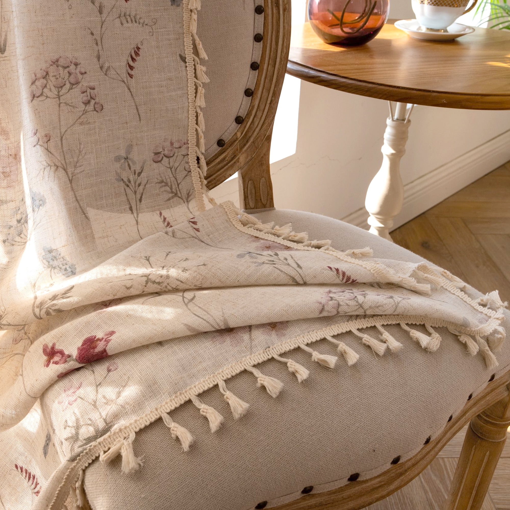 Seasonwood Floral Curtain for Living Room, 108 Inch Farmhouse Semi-Blackout Curtain,1 Panel,Beige,52" x 108"