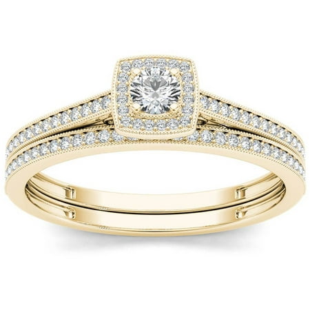 Imperial 1/3 Carat T.W. Diamond Single Halo 10kt Yellow Gold Engagement Ring Set