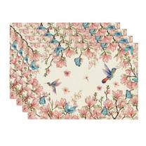 Sm:)e Flowers Bird Butterfly Spring Placemats Set of 4, 12x18 Inch Seasonal Summer Table Mats for Party Kitchen Dining Decoration
