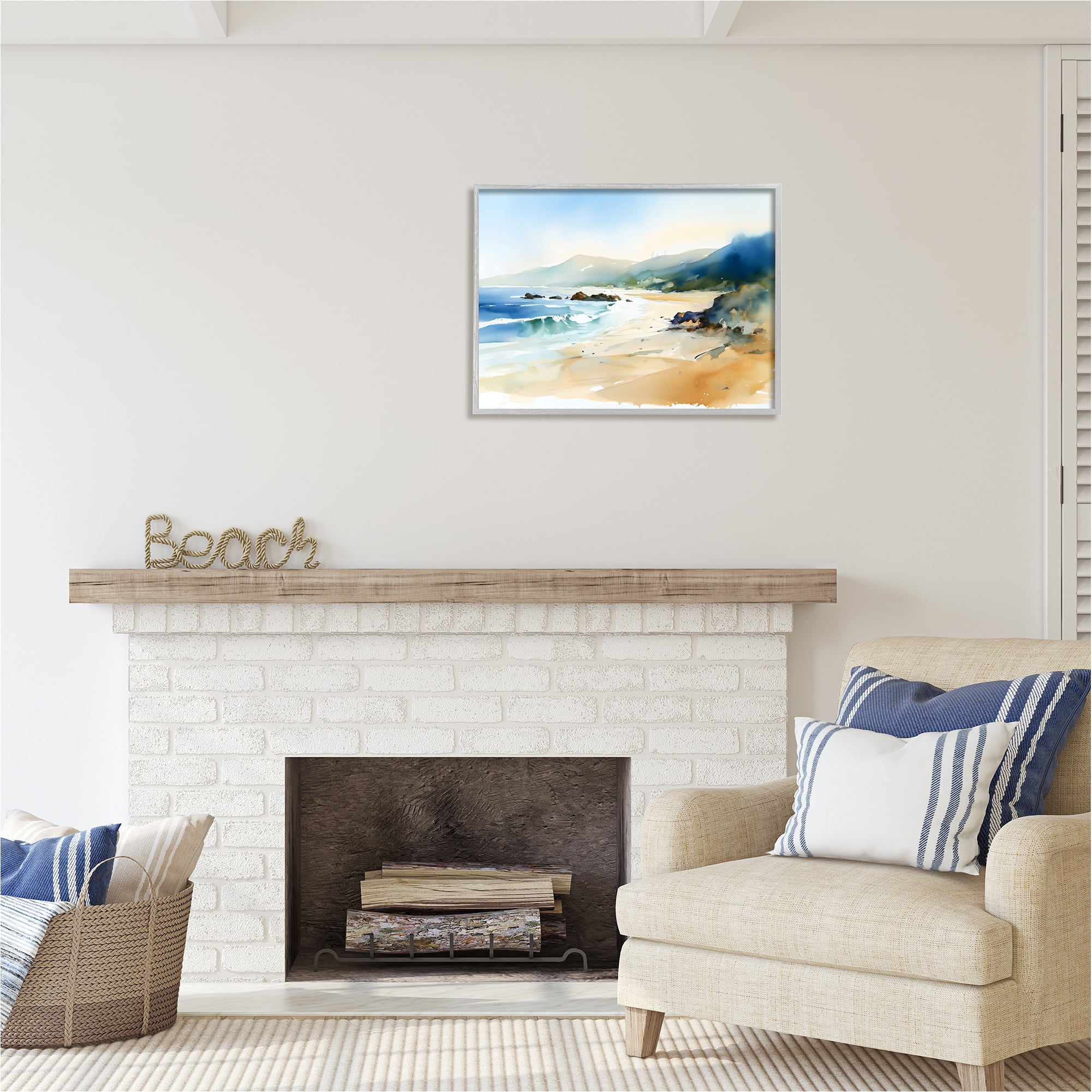 Stupell Industries Abstract Beach Scenery Landscape Painting Gray Framed Art Print Wall Art, 30 x 24