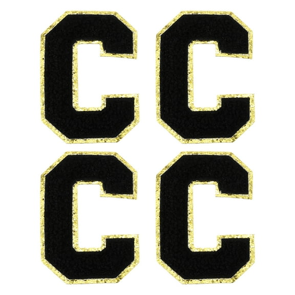 Uxcell Chenille Letter Patches 3.1" Alphabet C Iron on Embroidered Patch Stickers for Clothing Repair (Black, Pack of 4)
