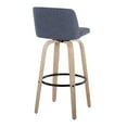 thumbnail image 4 of Toriano Contemporary Fixed-Height Barstool in White Washed Wood and Blue Fabric with Round Black Metal Footrest by LumiSource - Set of 2, 4 of 4