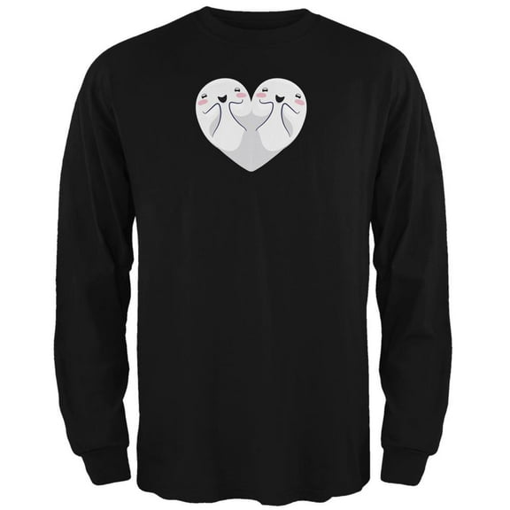 Halloween Heart Shaped Ghosts Black Adult Long Sleeve T-Shirt - Medium