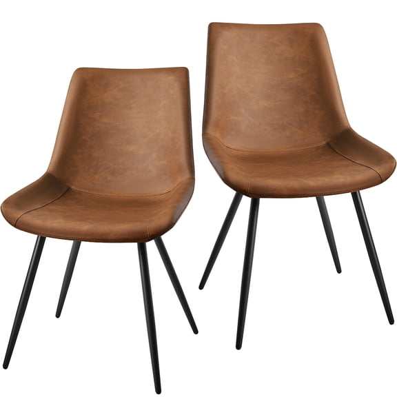 Alden Design 2PCS Faux Leather Dining Chairs with Metal Legs for Dining Room, Brown