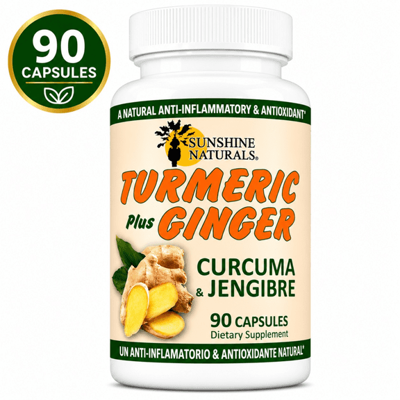 Sunshine Naturals Turmeric Curcumin with Ginger Dietary Supplements, 90 Capsules, Healthy Digestion and Immune Support
