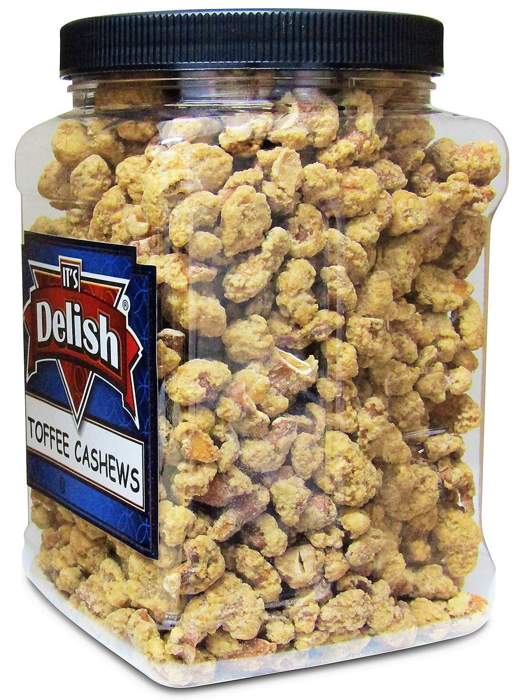 Gourmet Toffee Coated Cashews by Its Delish - 2.3 LBS Jumbo Reusable Container Jar - Sweet Crunchy Caramelized Cashew Nuts Snack