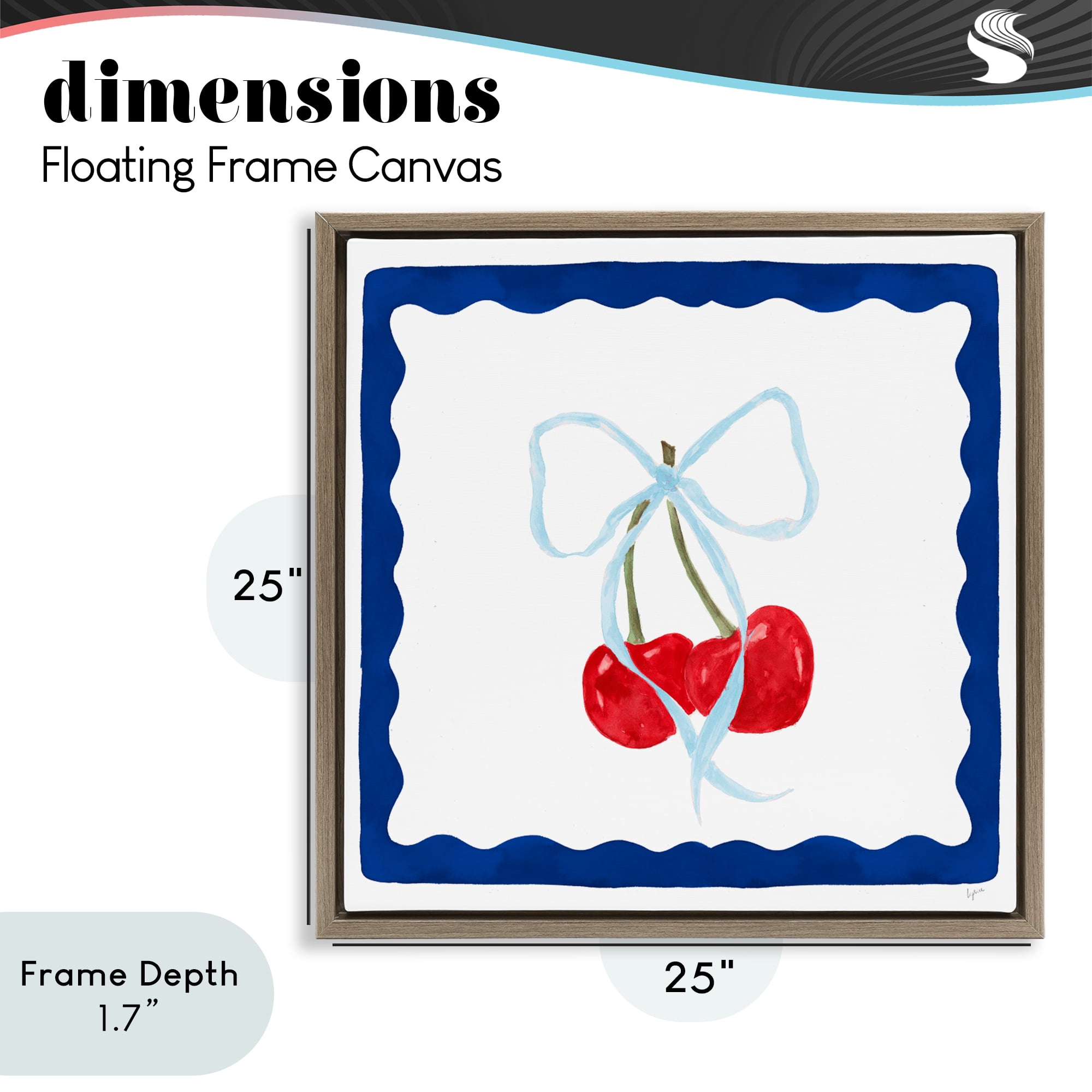 Stupell Industries Summer Bordered Cherries Brown Framed Floater Canvas Wall Art, design by Lucille Price