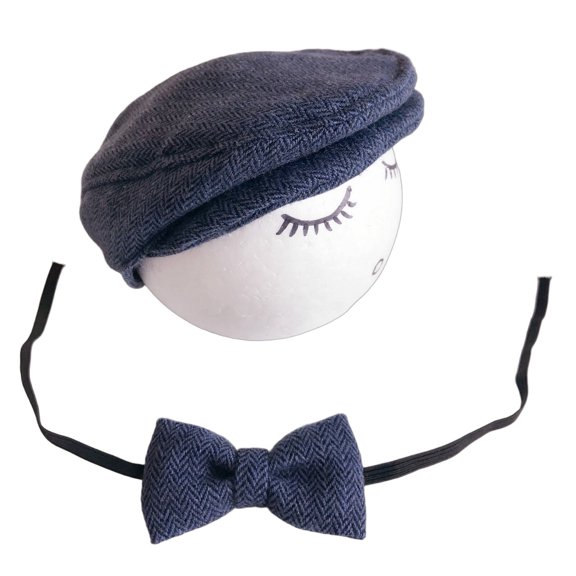 TELOLY 2Pcs Beanie Cap Cute Gentleman Style Hat   Bow Tie Photography Props Set Designed for Photography Flat Cap Blue