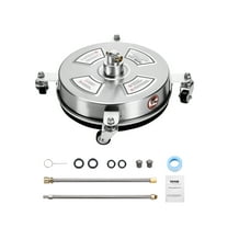 VEVOR 14" Pressure Washer Surface Cleaner, Stainless Steel Pressure Washer Attachments with 4 Wheels, 4000 Max PSI, 1/4 Quick Connector, 2 Spray Nozzles, 2 Extended Wands for Concrete, Patio, Deck