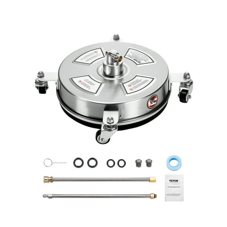 VEVOR 14" Pressure Washer Surface Cleaner, Stainless Steel Pressure Washer Attachments with 4 Wheels, 4000 Max PSI, 1/4 Quick Connector, 2 Spray Nozzles, 2 Extended Wands for Concrete, Patio, Deck