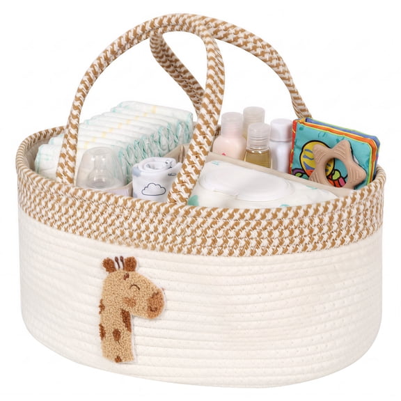 Diaper Caddy Organizer with Inner Dividers Gift Basket for Baby Shower Cotton Rope Nursery Baby Basket Newborn Essentials, Little Deer