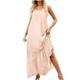 thumbnail image 1 of QIPOPIQ Robes pour Femmes Robe Évasée à Étages Manches Courtes Tendance Ourlet Haut-Bas à Volants Robe d'Été Robe Maxi Bretelles Spaghetti Unie Fluide Plage Longue Robe Offres 2023, 1 of 9