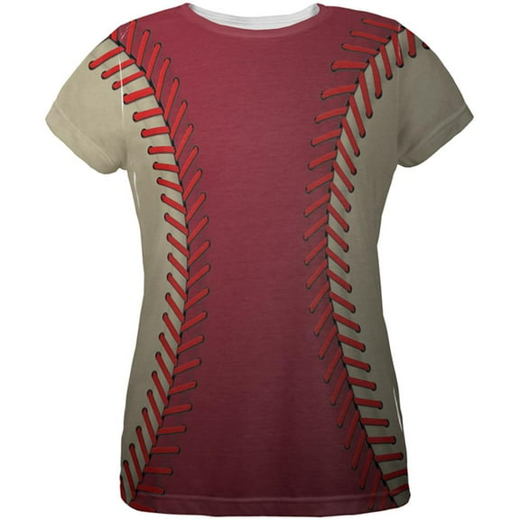 Baseball League Red and Sand All Over Womens T Shirt Multi 2XL