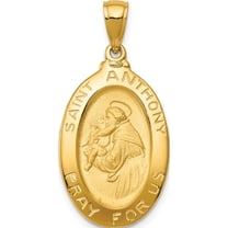 14K Yellow Gold Saint Anthony Oval Medal Hollow Pendant (31.5 X 15.25) Made In Peru k5656