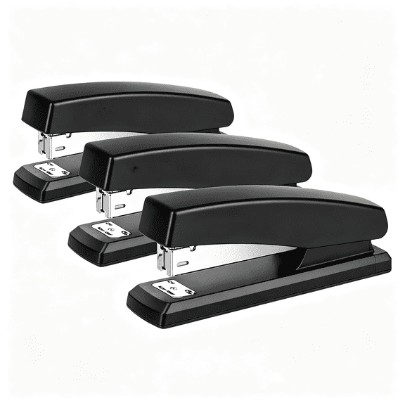 XIBUFE Desktop Office Stapler, Lightweight, 25 Sheet Capacity, Non-Slip, Black, 3-Pack with 1000 Staples, Stapler with Staples for Home