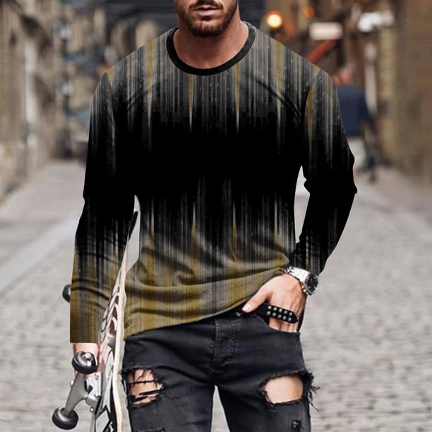 Blusas y camisas de manga larga con cuello redondo para hombre, blusa informal de manga larga con cuello redondo y estampado.