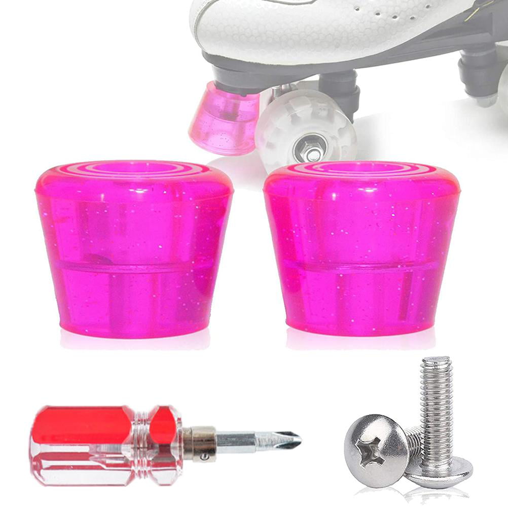 Nezylaf 2 Pcs Roller Skate Toe Stoppers Brake Block Shoes Holder with Screw Arbor with Nuts Mini Wrench Double-Row Roller Skating Brake Jam Plugs 