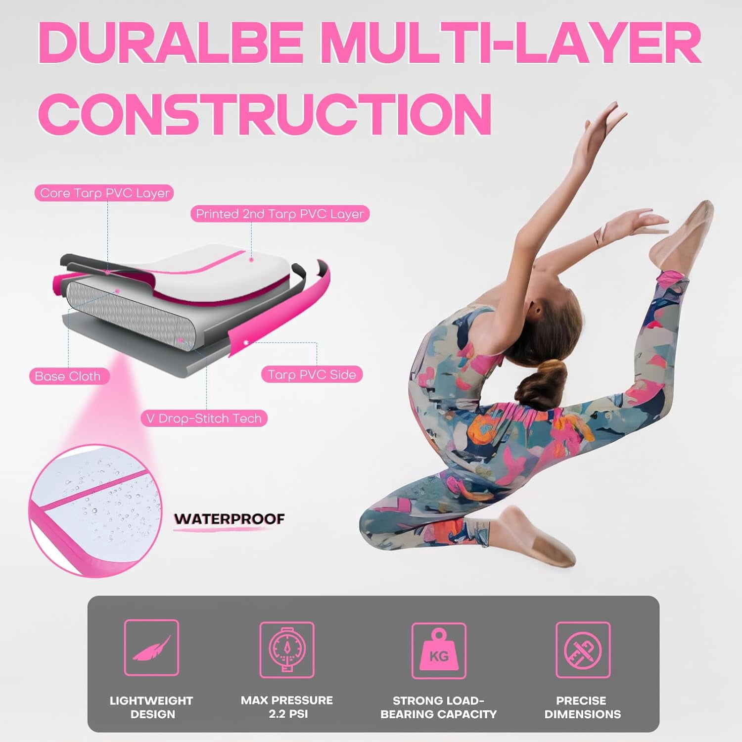 Inflatable Air Tumbling Mat Gymnastics Tumble track 4 inches Thickness Air Mats for Home Use/Training/Cheerleading/Water Yoga  13ft  with Electric Air Pump pink color