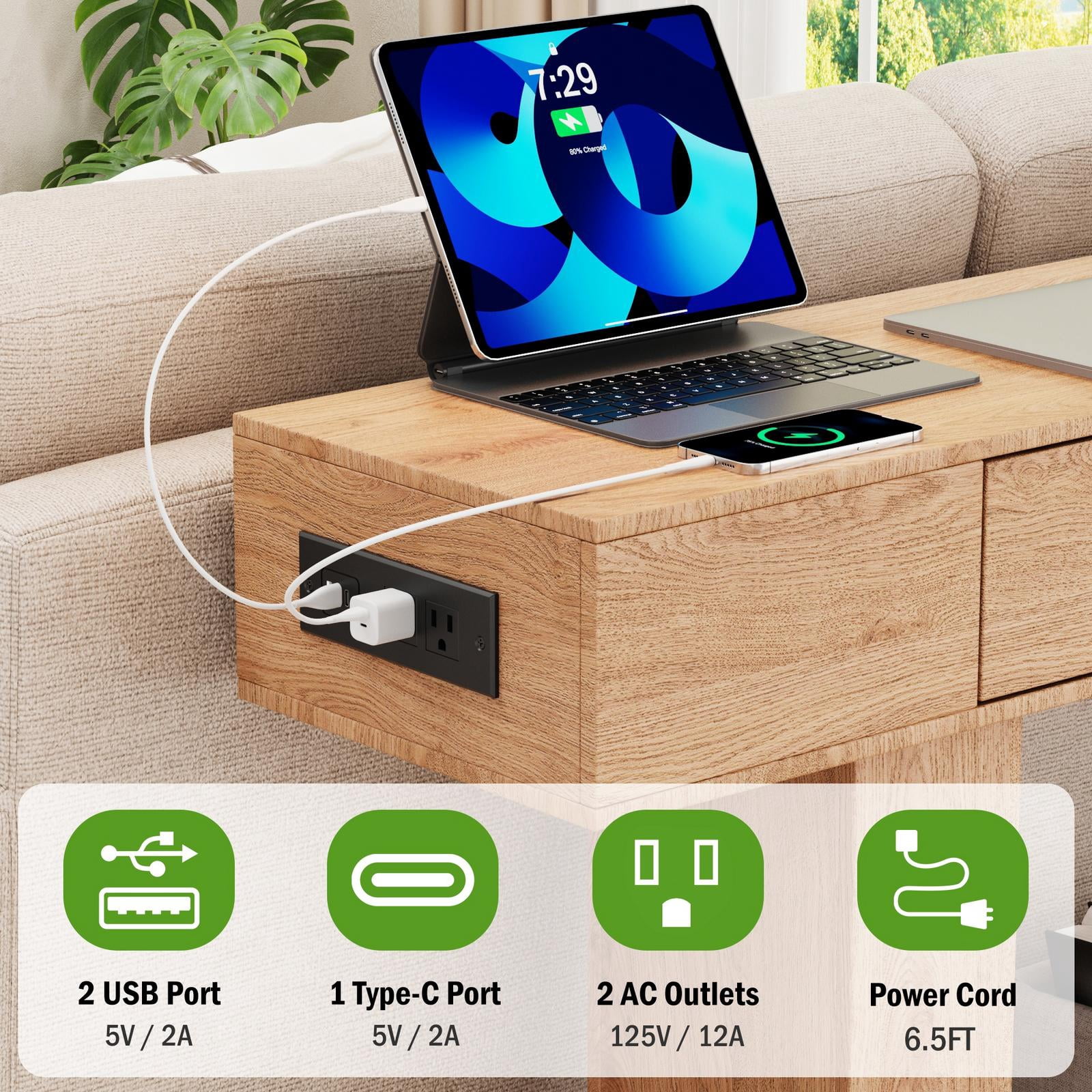 Console Tables for Entryway, Holaki 63" Long Console Table, Modern Farmhouse Entryway Table with Outlet, LED Strip & 2 Drawers for Living Room Office