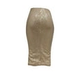 thumbnail image 6 of Lovskoo 2024 Women's High Waist Sequin Skirt Front Slit Bodycon Fit Stretch Sparkly Rhinestone Work Midi Skirts Rose Gold, 6 of 7