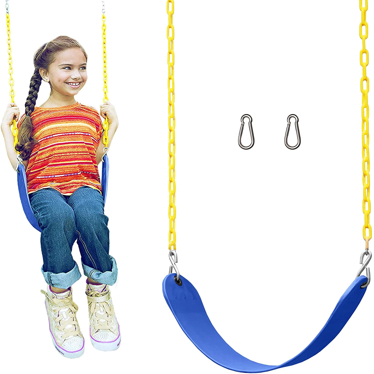Kids Bucket Swing Toddler Swingset Swing Seat w/58"Chain Steel Insert Blue Color 