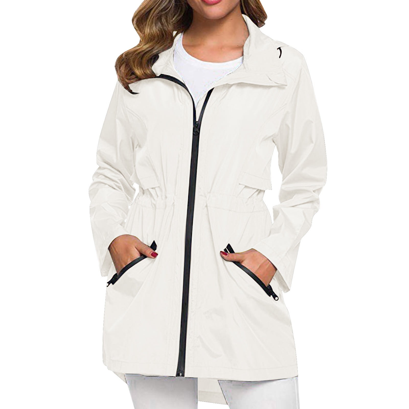 Yilirongyumm White XL Women's One-Piece Women Long Raincoat With