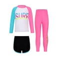 thumbnail image 1 of Eandarui Girls/Boys Sun Protection Swimsuit 3 Piece Long Sleeve Rash Guard Shirts with Swim Shorts Pants White Pink L, 1 of 7