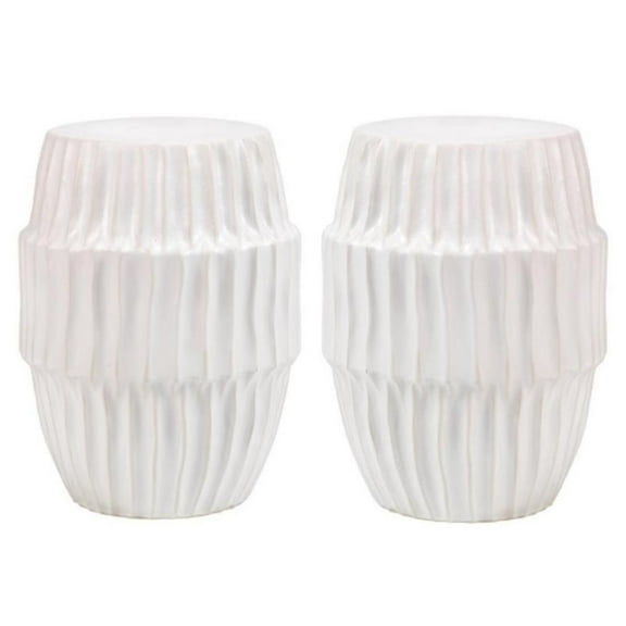 Home Square Coastal Ceramic Side Table in White Ombre - Set of 2