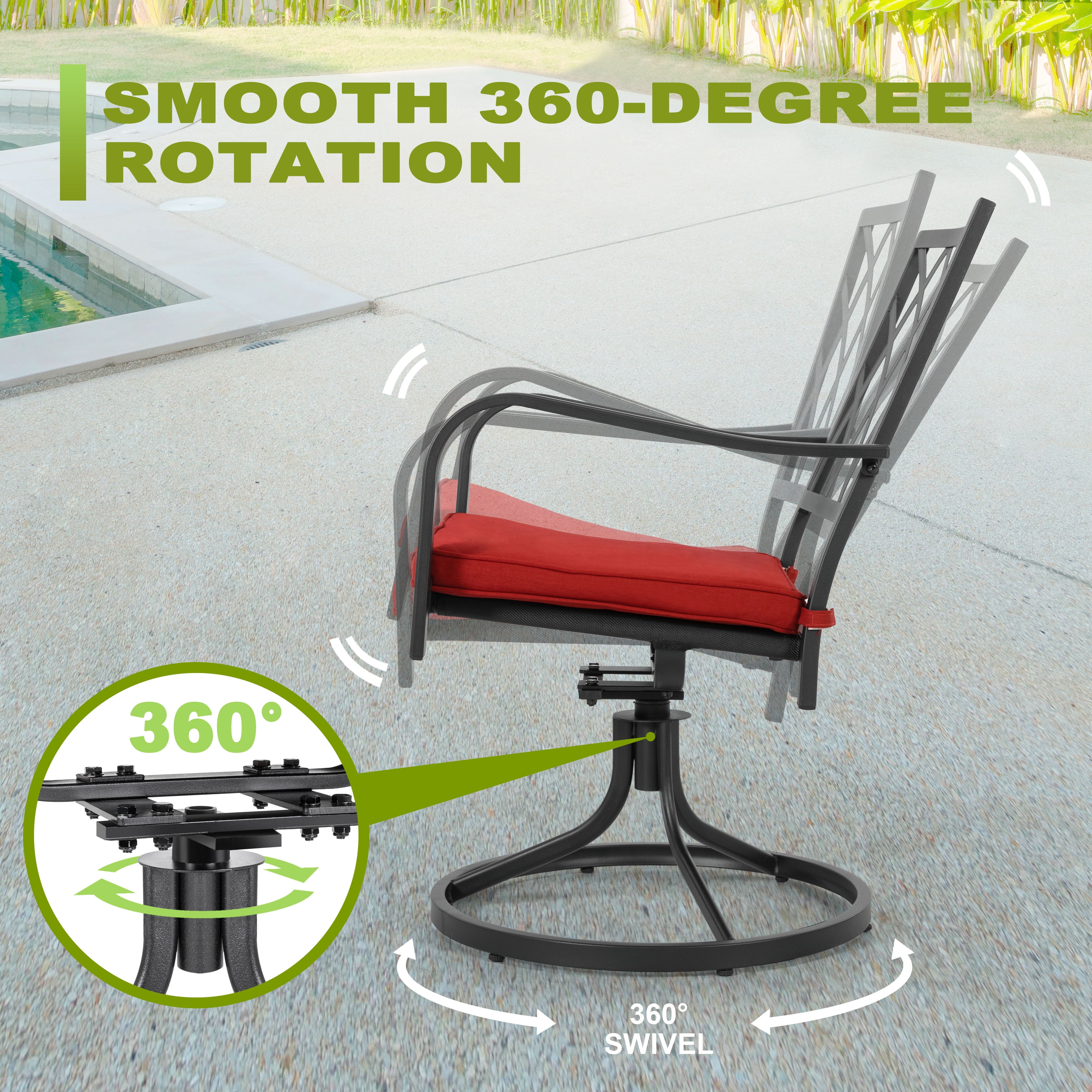 Nuu Garden Patio Swivel Chair Set of 2, Heavy Duty Outdoor Dining Chairs with Cushions, Metal Patio Chairs 360-Degree Swivel for Garden Lawn Porch Backyard, Black