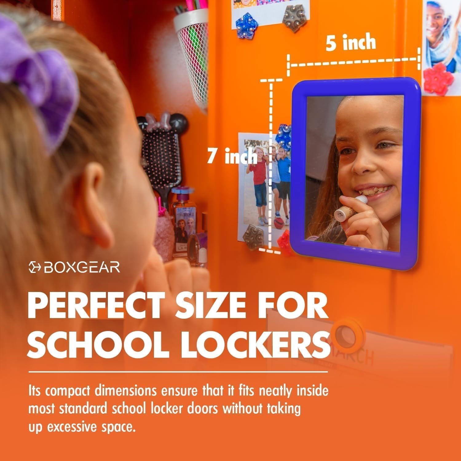 Magnetic Locker Mirror - 5" x 7"- for School Locker, Bathroom, Locker Accessory, Household Refrigerator, Workshop Toolbox or Office Cabinet (Navy Blue)